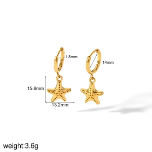 Detailed size and weight specs for gold stainless steel starfish hoop earrings