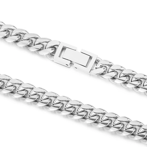 Stainless Steel Cuban Chain Necklace For Men Hip Hop Style Polished Brushed Box Clasp Jewelry