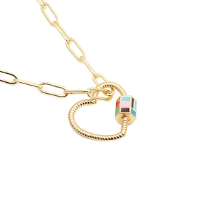 Collana a graffetta dorata HipHop con chiusura a cuore e perla smaltata colorata