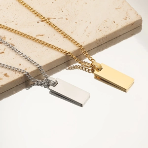 Rectangle Bar Pendant Necklace 304 Stainless Steel High Polish Geometric Curb Chain Minimalist Simple Unisex Jewelry