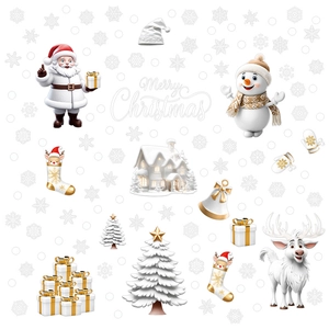 Merry Christmas static window decals set featuring 3D Santa, reindeer, and snowmen motifs