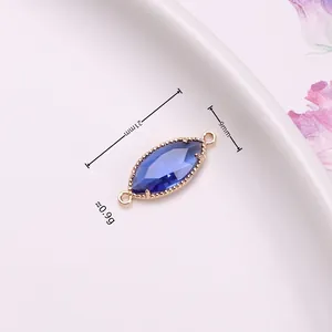 Deep blue marquise crystal connector in gold-plated setting for DIY jewelry making