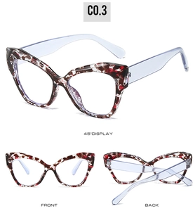 Three-view display showing 45-degree, front and back of cat eye marble texture glasses