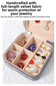 Detailed internal view of velvet jewelry box with ring slots and compartments