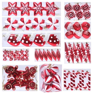 Red and white Christmas ornaments set featuring candy canes, stars, and snowflakes