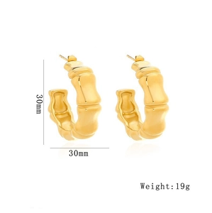 Minimalist gold-plated stainless steel bamboo C-shape hoop earrings 30mm size