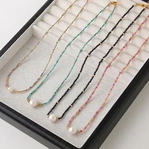 Handmade Natural Stone Freshwater Pearl Beaded Necklace For Women Copper Stainless Steel Adjustable Clasp Neck Jewelry Gift