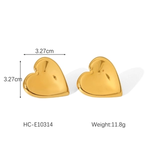 Detailed view of large gold heart earrings measuring 3.27cm with 11.8g weight specs