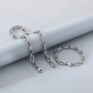 Collana E Bracciale Da Uomo In Acciaio Inossidabile Gioielli Con Maglie Ovali Catena O Stile Punk Minimalista Argento