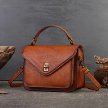 Vintage braune Leder Umhängetasche, weiches vegetabil gegerbtes Rindsleder Schultertasche.