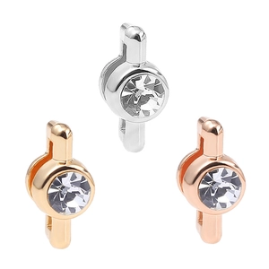 Three-color jewelry clasps in silver, gold, and rose gold with sparkling rhinestones