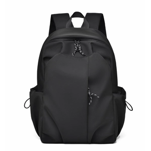 Minimalist black high-capacity campus backpack with multiple zipper compartments for students