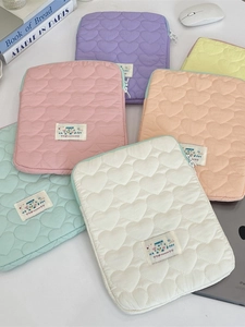 Heart Quilted Laptop Sleeve Soft Padded Tablet Case Macaron Colors Zippered Shockproof Protective Cover For Women Students