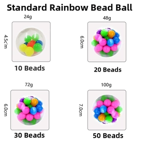 Size chart showing diameter and bead count for TPR slow rebound stress relief balls