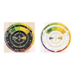 Rotating color wheel enamel pins with Saturn design in black and white finish