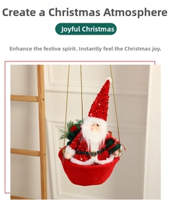 Detail of Santa Claus in red sequin suit sitting in a velvet hot air balloon basket