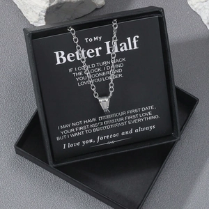 Polished stainless steel blue soccer pendant necklace in a black gift box with message card
