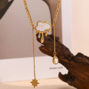 18K gold plated double layer necklace with cloud pendant and tassel star drop detail
