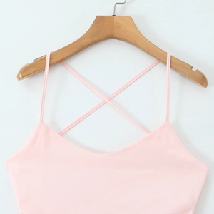 Elegant pink backless dress with cross-strap design and slim fit for women