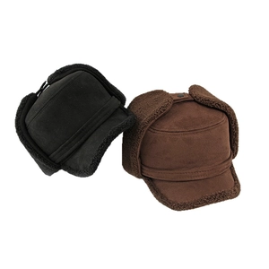 Gorros de aviador de invierno en gamuza negra y marrón con forro cálido de pelo