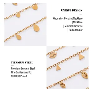 Detail of multi-element charms including heart and leaf in 18K gold plated titanium steel