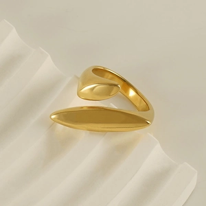 Minimalist 18k gold plated stainless steel geometric open ring on white stone base