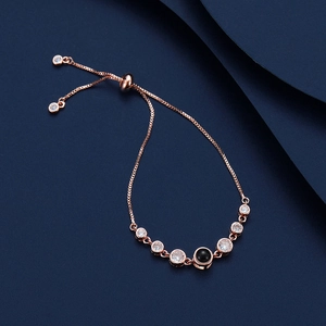 Rose gold 100 languages I love you projection bracelet with sparkling crystal accents