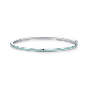 Minimalist s925 silver hinged bangle with light mint green enamel inlay for women