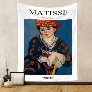 Detail of bohemian tapestry featuring Henri Matisse art print for wall decoration