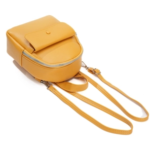 Mini yellow PU leather backpack for women with adjustable straps and front pocket