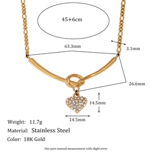 Collier en acier inoxydable plaqué or 18K avec pendentif cœur et chaîne Figaro