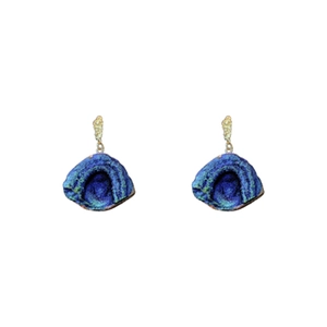 Irregular blue gradient pleated fan earrings with silver needles for women