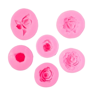 Set van 6 roze siliconen roosvormpjes voor het decoreren van fondant en chocolade taarten