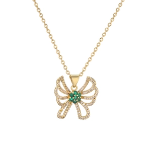 Elegant 18k gold plated butterfly necklace featuring green and clear crystal pavé