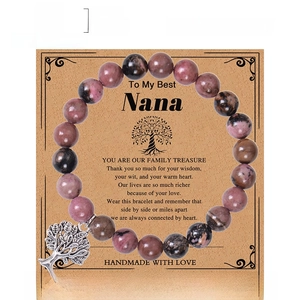 Natural pink zebra stone bracelet with tree of life charm on grandma gift card