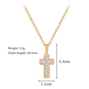 Detailed size chart for gold cross necklace with zircon pendant weighing 3.3g