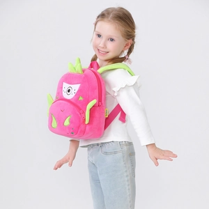 Cute pink dragon fruit plush backpack for toddlers with adjustable straps for school