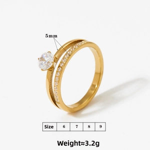 Détails de la bague dorée pavée de 5mm avec guide des tailles et poids de 3,2g