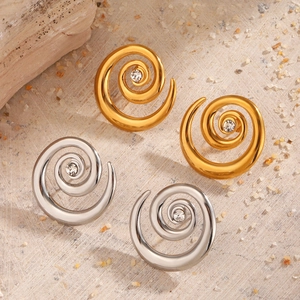 Stainless Steel Swirl Stud Earrings Rhinestone Spiral Design Minimalist Fashion Jewelry For Women Daily Accessories