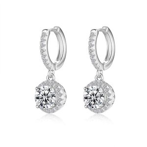 Luxury S925 sterling silver moissanite hoop earrings with round sparkling pendants