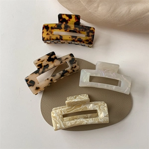 Elegant Rectangular Acetate Hair Claw Clips French Leopard Print Tortoise Shell Hollow Design For Women