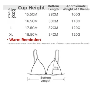 Detailed size guide and measurement chart for the ribbed triangle cup bralette