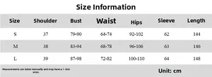 Detailed size chart for the French style long sleeve slim fit dress with measurements in cm