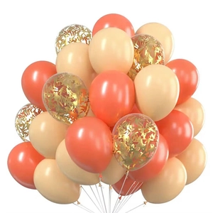 12-inch coral orange and beige latex balloons set with golden confetti for party decoration