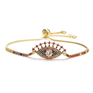 Bracelet ajustable Evil Eye plaqué or 18 carats avec oxydes de zirconium colorés et fermoir