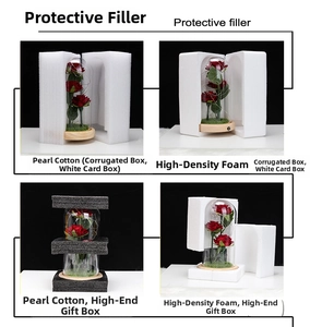 Protective packaging details for glass dome gift showing foam inserts and gift boxes