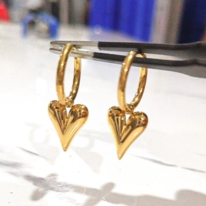 Minimalist gold heart dangle earrings in high-gloss stainless steel for women
