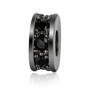 Gold-plated brass spacer bead with micro-pave black cubic zirconia for DIY bracelets