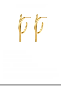 Detailed view of geometric S925 silver earrings with 18K gold plating and 14mm by 25mm dimensions