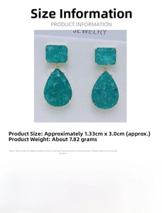 Detailed view of S925 silver earrings with green cracked stone in geometric drop design